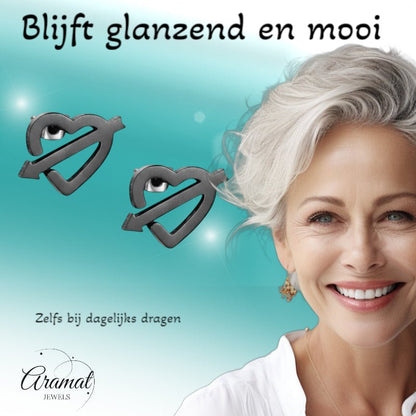 Roestvrij Staal Hart Pijl Oorbellen Zwart 9x8mm - Aramat Jewels - Oorbellen - cadeautip