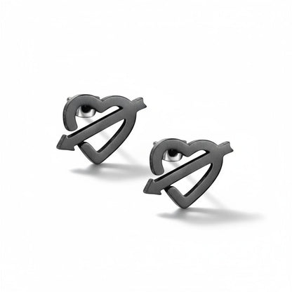 Roestvrij staal hart pijl oorbellen zwart 9x8mm open hartje met pijl, voor de meeste mensen hypoallergeen oorstekers voor dames en kinderen