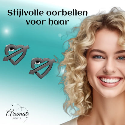 Roestvrij Staal Hart Pijl Oorbellen Zwart 9x8mm - Aramat Jewels - Oorbellen - cadeautip