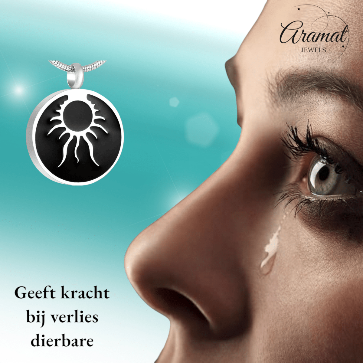 Ronde ashanger tribal design – staal & emaille - Aramat Jewels - Gedenkhangers - cadeautip