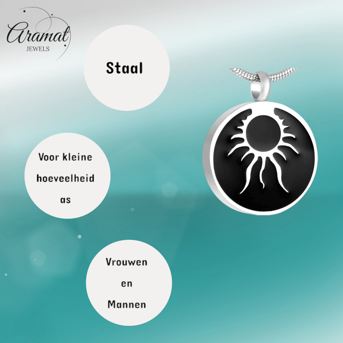 Ronde ashanger tribal design – staal & emaille - Aramat Jewels - Gedenkhangers - cadeautip