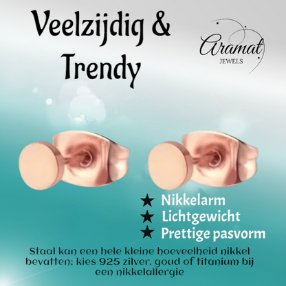 Rose-colored Round Ear Studs Stainless Steel 4mm