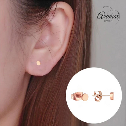 Rose-colored Round Ear Studs Stainless Steel 4mm