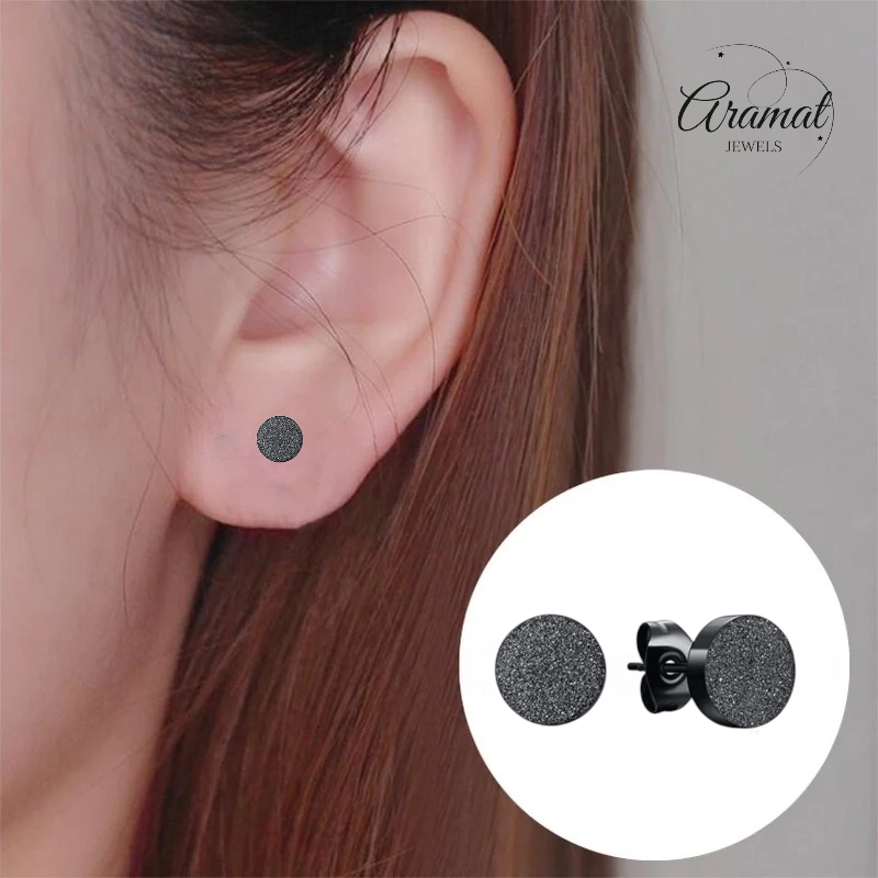 Boucles d'oreilles à clous en acier inoxydable noir sablé, 6 mm