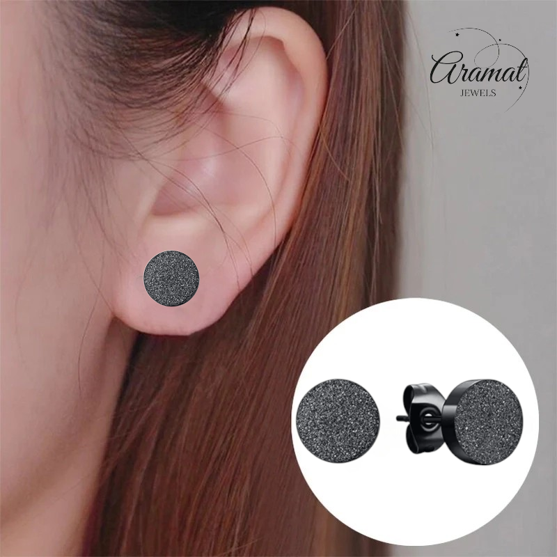 Matte Black Stainless Steel Stud Earrings 10mm