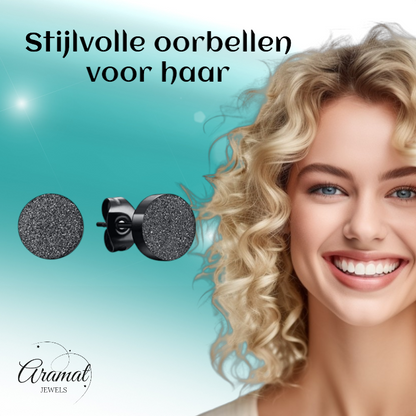 Black Steel Ear Studs Matte 8mm