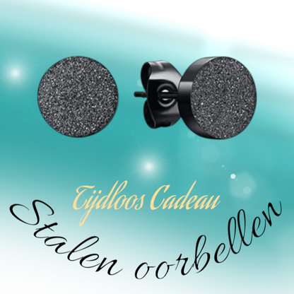 Black Steel Ear Studs Matte 8mm