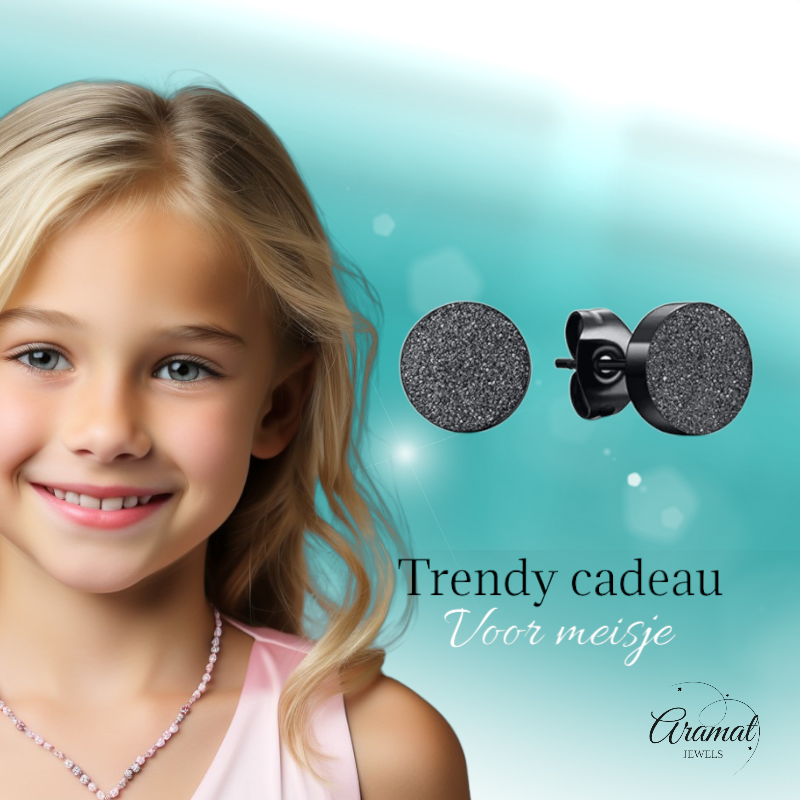 Black Stainless Steel Stud Earrings Matte 7mm Sandblasted