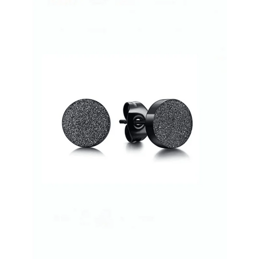 Boucles d'oreilles à clous en acier inoxydable noir mat 7 mm sablé