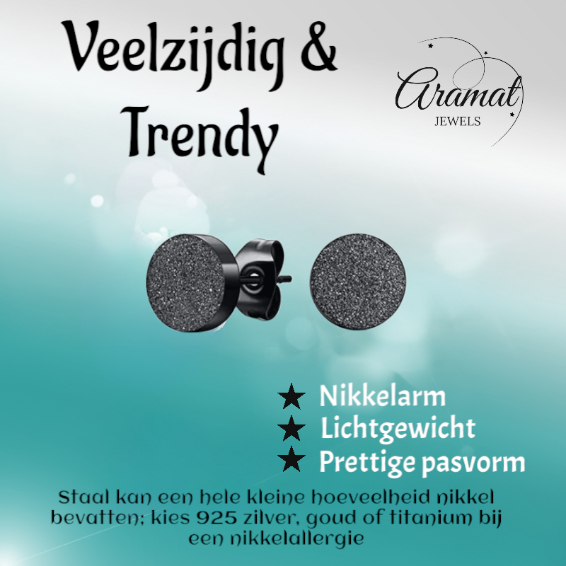 Boucles d'oreilles à clous en acier inoxydable noir sablé, 6 mm