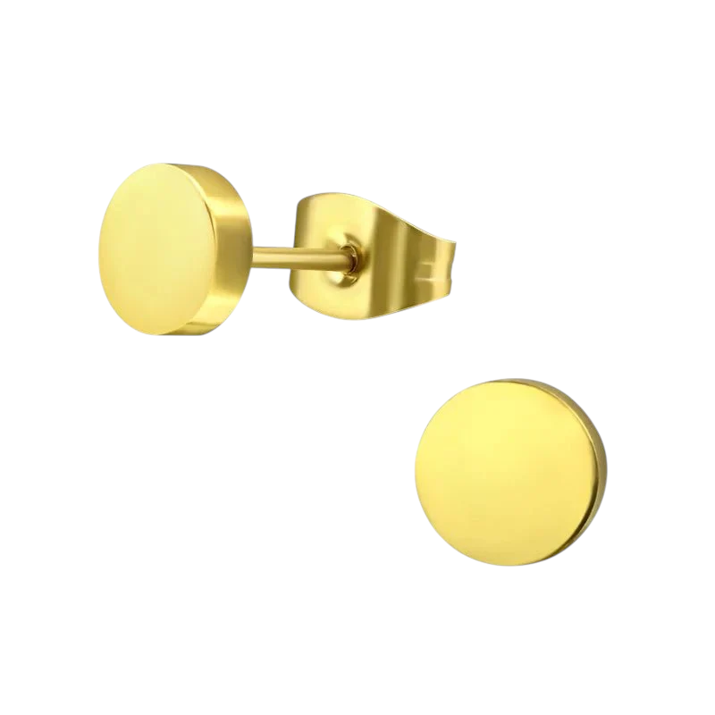 Gold-colored Round Ear Studs Stainless Steel 7mm