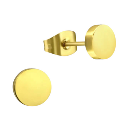 Gold-colored Round Ear Studs Stainless Steel 8mm