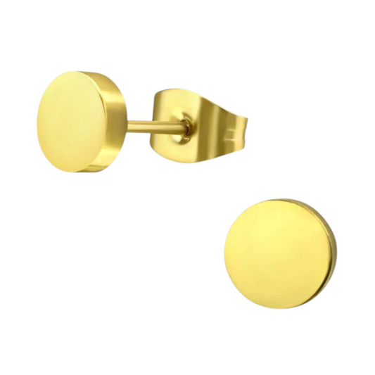 Gold-colored Round Ear Studs Stainless Steel 8mm