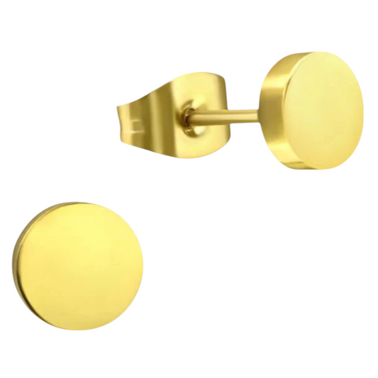 Gold-colored Round Ear Studs Stainless Steel 10mm