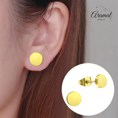 Gold-colored Round Ear Studs Stainless Steel 10mm