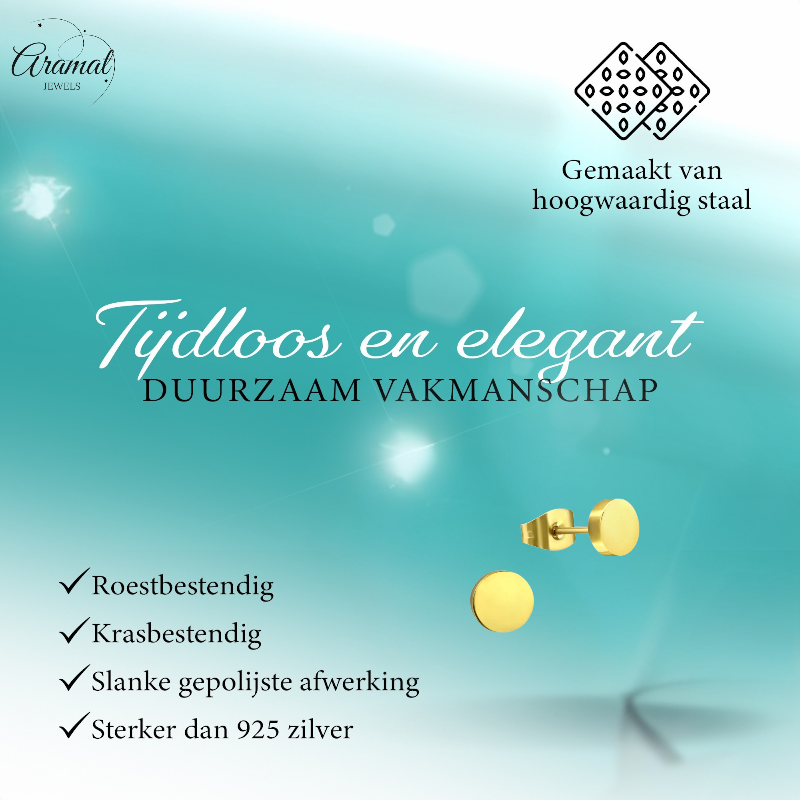 Gold-colored Round Ear Studs Stainless Steel 8mm