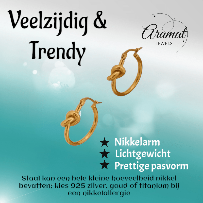 Ronde Oorringen 20x22mm met Knoop – Goudkleurig RVS - oor6350 - 36660 - Oorringen kopen# - 20mm - alles - cadeau