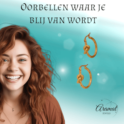 Ronde Oorringen 20x22mm met Knoop – Goudkleurig RVS - oor6350 - 36660 - Oorringen kopen# - 20mm - alles - cadeau