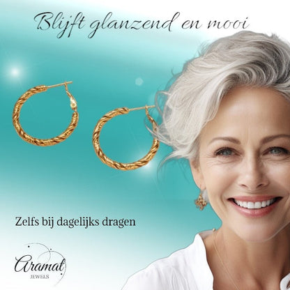 Ronde Oorringen RVS Goudkleurig – 25mm – Gedraaid Motief - oor6314 - 528898 - Oorringen kopen# - 25mm - alles - cadeau