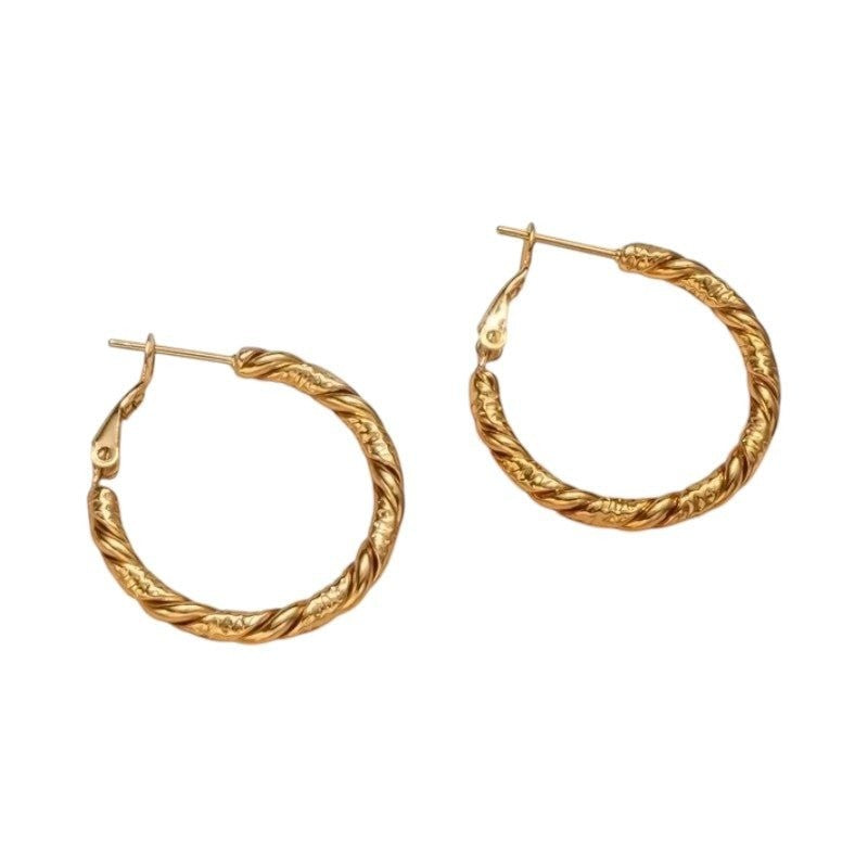 Ronde Oorringen RVS Goudkleurig – 25mm – Gedraaid Motief - oor6314 - 528898 - Oorringen kopen# - 25mm - alles - cadeau