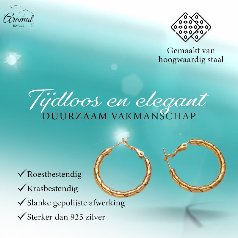 Ronde Oorringen RVS Goudkleurig – 25x3,5mm – Wikkelmotief Creolen - oor6309 - 528900 - Oorringen kopen# - 25mm - alles - cadeau
