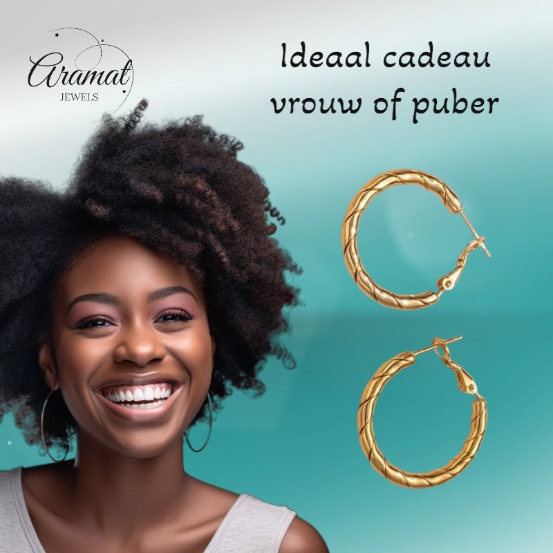 Ronde Oorringen RVS Goudkleurig – 25x3,5mm – Wikkelmotief Creolen - oor6309 - 528900 - Oorringen kopen# - 25mm - alles - cadeau