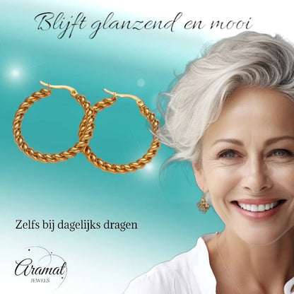 Ronde Oorringen RVS Goudkleurig – 30mm – Dubbel Gedraaid Motief - oor6317 - 528904 - Oorringen kopen# - 30mm - alles - cadeau