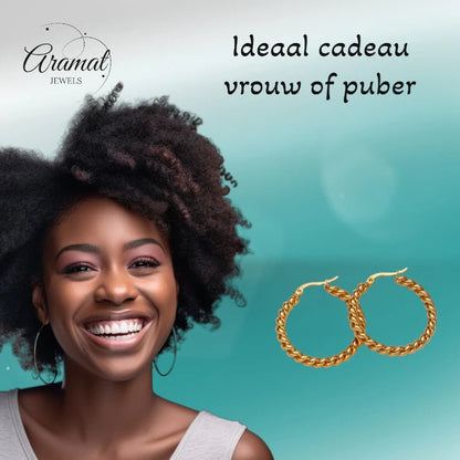 Ronde Oorringen RVS Goudkleurig – 30mm – Dubbel Gedraaid Motief - oor6317 - 528904 - Oorringen kopen# - 30mm - alles - cadeau