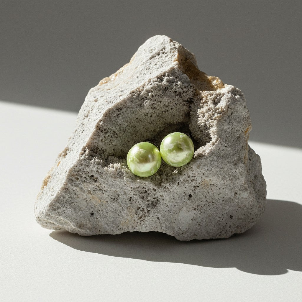 Ronde Spetter Oorbellen 6mm - Lichtgroen/Wit/Zilverkleur - Aramat Jewels - Oorbellen - cadeautip