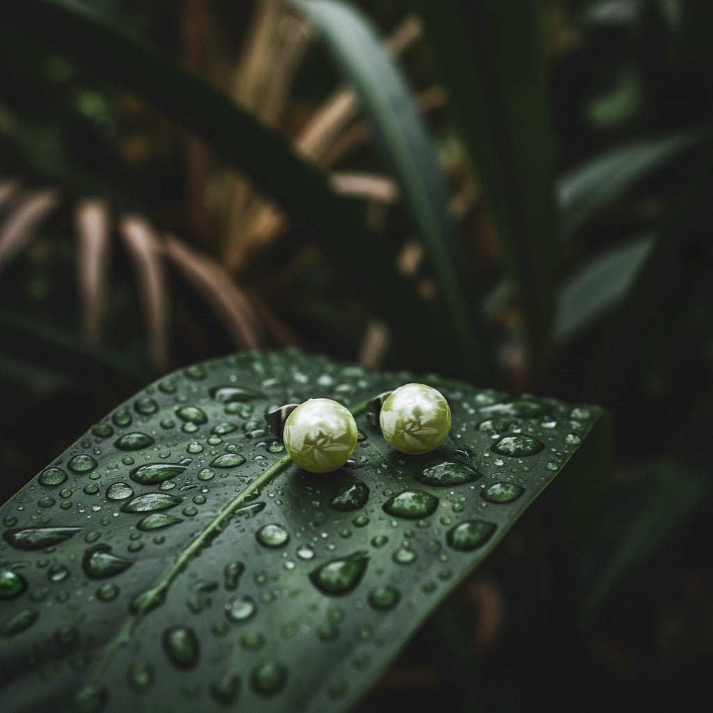 Ronde Spetter Oorbellen 6mm - Lichtgroen/Wit/Zilverkleur - Aramat Jewels - Oorbellen - cadeautip