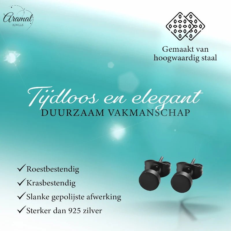 Ronde Zwarte Oorknopjes 6 mm – RVS - oor3154 - Oorbellen kopen# - 6mm - alles - cadeau