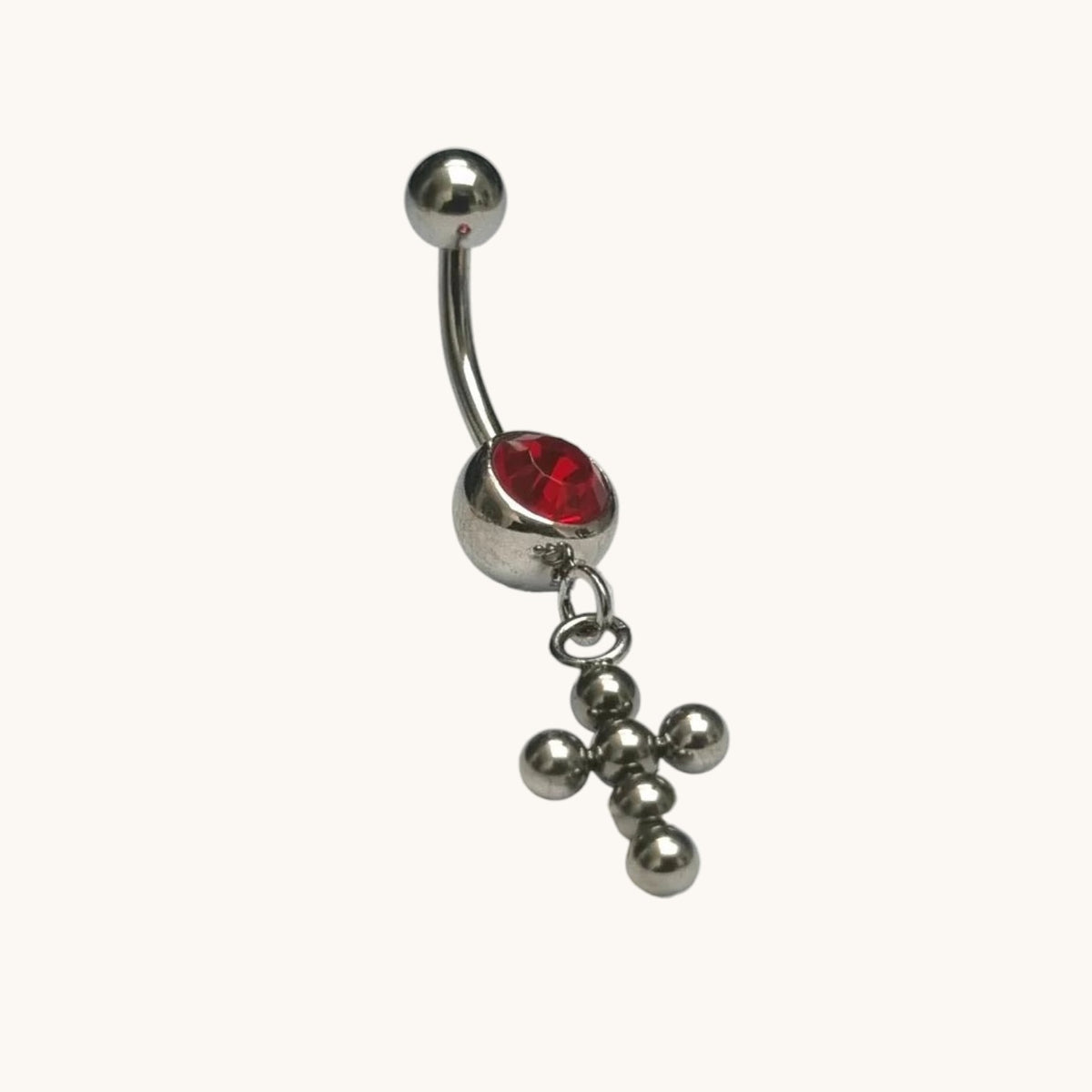 Red Zirconia Cross Steel Navel Piercing