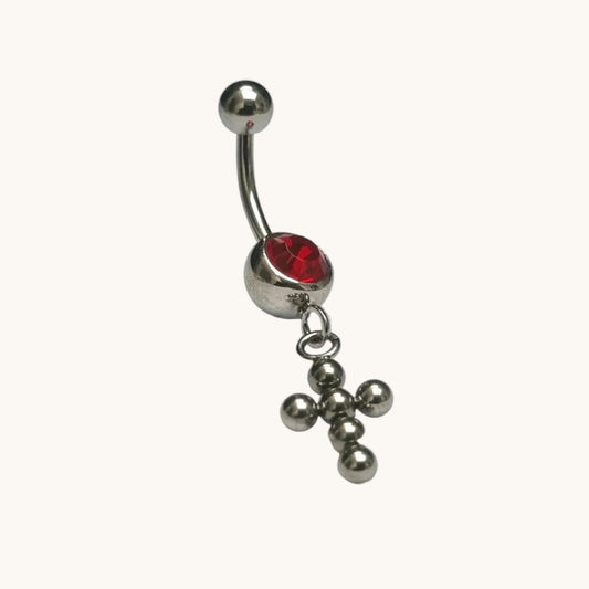 Red Zirconia Cross Steel Navel Piercing