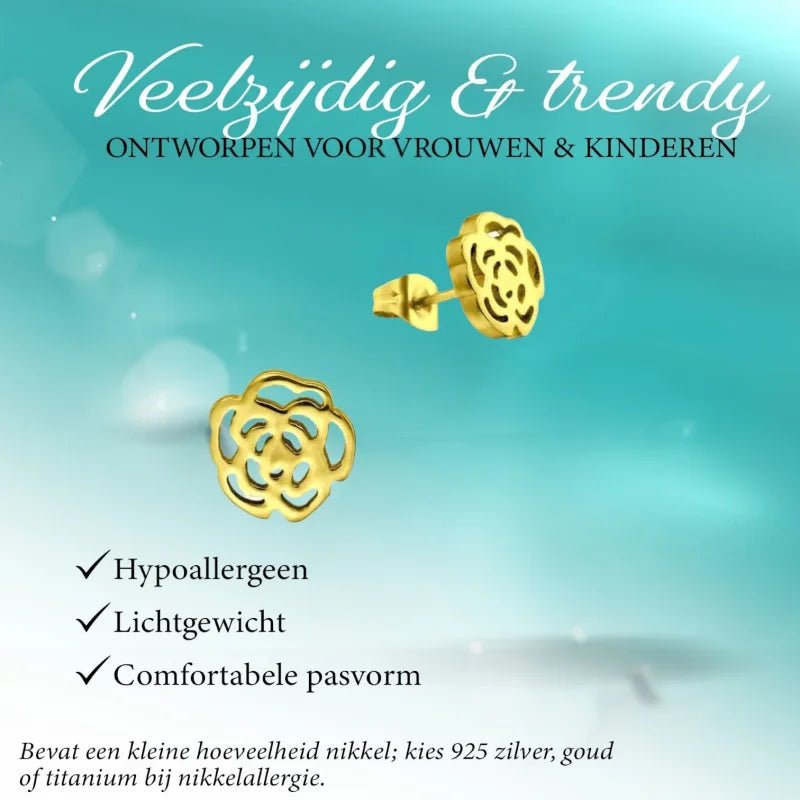 Gouden roosvormige oorbellen.