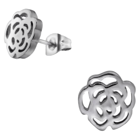 Zilveren roosvormige oorbellen.