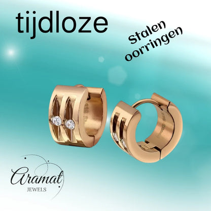 Boucles d'oreilles – Huggies en acier et zircone couleur or rose (13 mm)