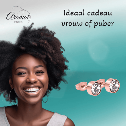 Rosékleurige kristallen oorbellen – 7 mm - oor3747 - Oorbellen kopen# - 7mm - alles - cadeau