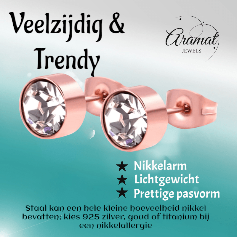 Rosékleurige kristallen oorbellen – 7 mm - oor3747 - Oorbellen kopen# - 7mm - alles - cadeau