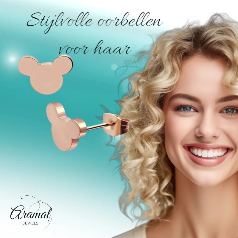 Rosékleurige Mickey Mouse Oorbellen – 8mm RVS - oor4225 - 80975 - Oorbellen kopen# - 8mm - alles - cadeau