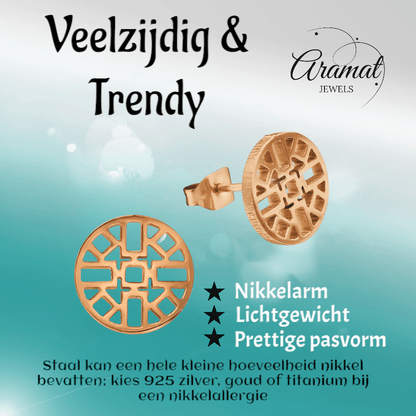 Rosékleurige Oorbellen Azteken Motief 10mm - Aramat Jewels - Oorbellen - cadeautip