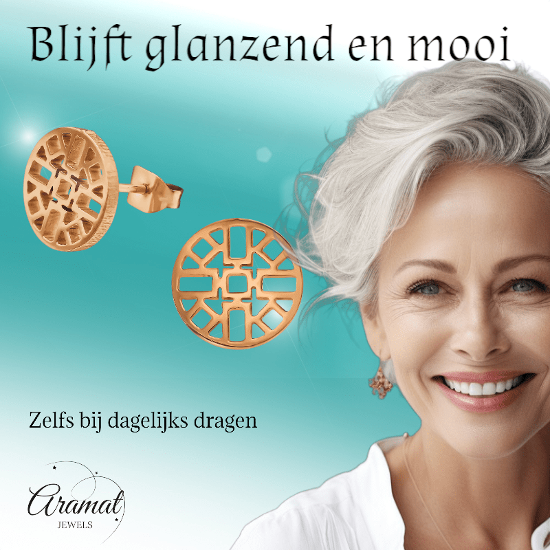 Rosékleurige Oorbellen Azteken Motief 10mm - Aramat Jewels - Oorbellen - cadeautip