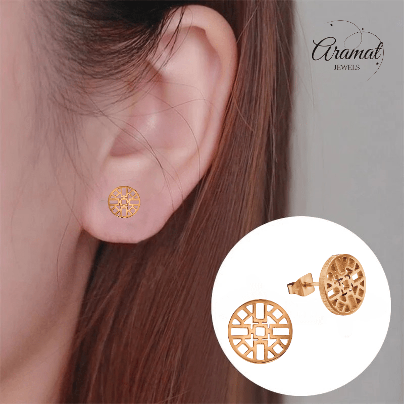 Rosékleurige Oorbellen Azteken Motief 10mm - Aramat Jewels - Oorbellen - cadeautip