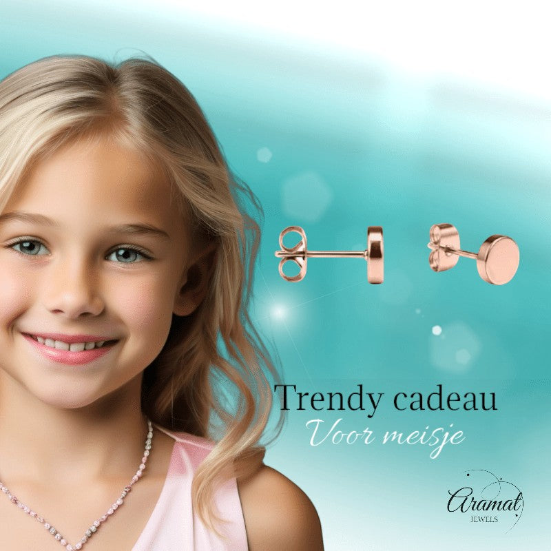 Rosekleurige Ronde Oorstekers RVS 3mm - Aramat Jewels - Oorbellen - cadeautip