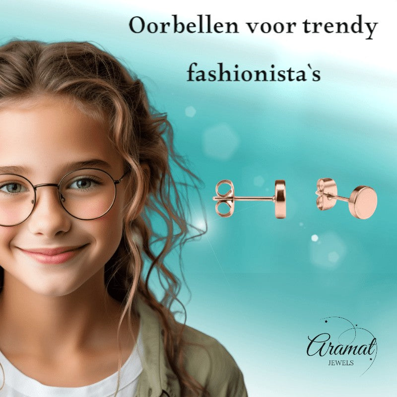 Rosekleurige Ronde Oorstekers RVS 3mm - Aramat Jewels - Oorbellen - cadeautip