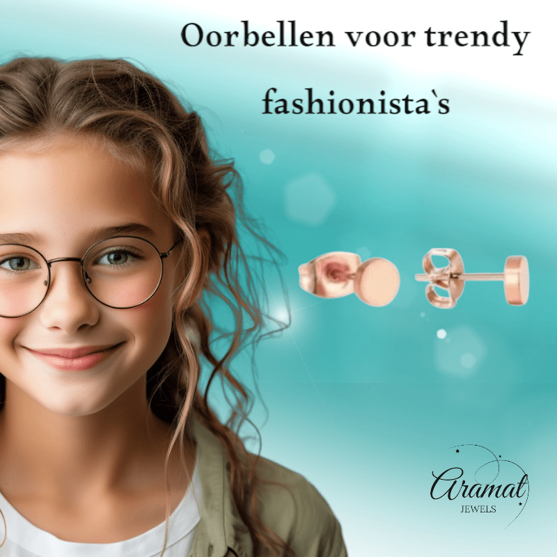 Rosekleurige Ronde Oorstekers RVS 5mm - Aramat Jewels - Oorbellen - cadeautip