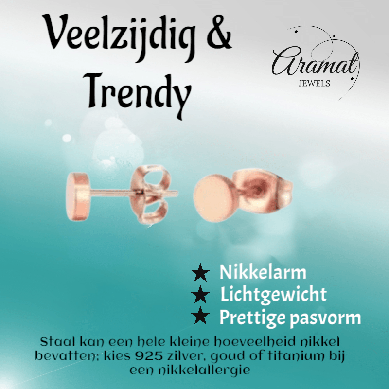 Rosekleurige Ronde Oorstekers RVS 5mm - Aramat Jewels - Oorbellen - cadeautip