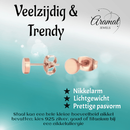 Rosekleurige Ronde Oorstekers RVS 5mm - Aramat Jewels - Oorbellen - cadeautip