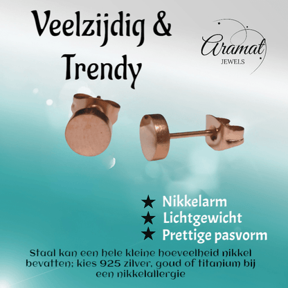 Rosekleurige Ronde Oorstekers RVS 6mm - Aramat Jewels - Oorbellen - cadeautip
