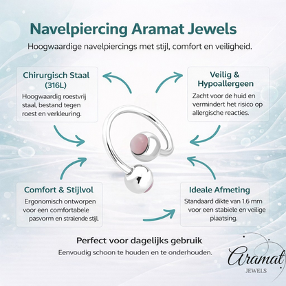 Piercing au nombril en spirale d'acier œil de chat rose