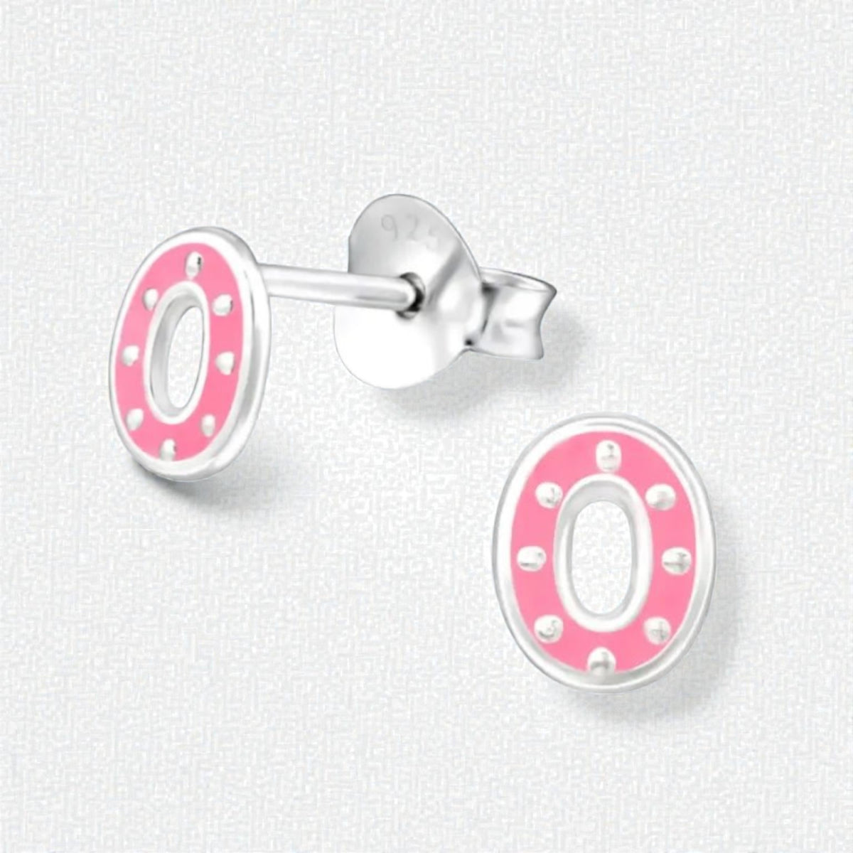 Silver oval stud earrings with pink enamel – 6x5 mm